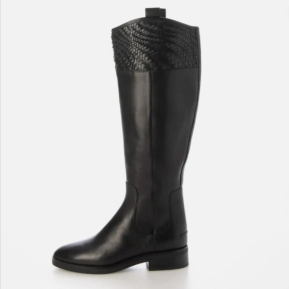 Cole Haan Women's Hampshire Woven-Trim‎ Riding Boots Black Leather size 7 NEW